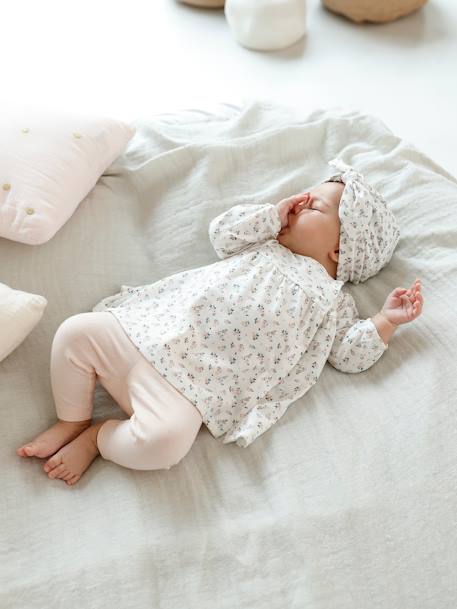 Ensemble bébé naissance 3 pièces robe legging et bandeau nude imprimé - vertbaudet enfant 