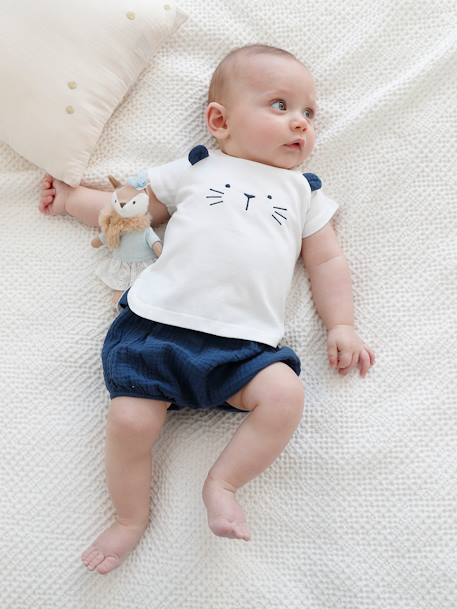 Ensemble naissance T-shirt et short de cérémonie bébé bleu jean+marron - vertbaudet enfant 
