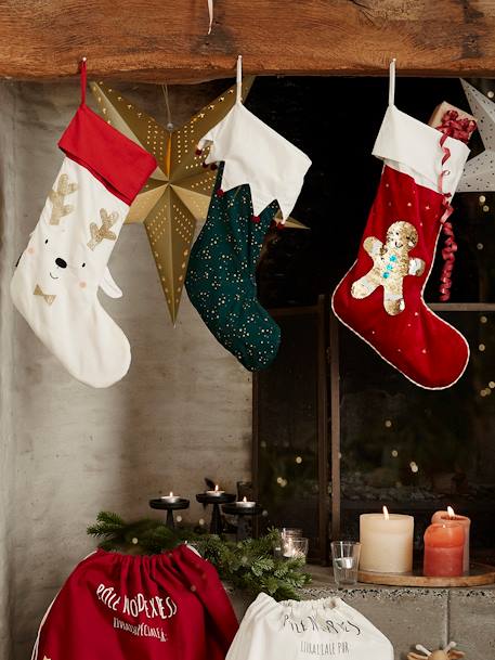 Christmas Stocking with Reversible Sequins, Gingerbread Man Red/Multi - vertbaudet enfant 