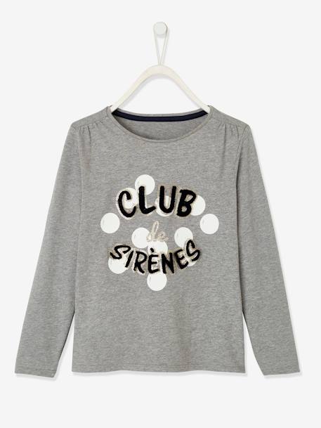 Long Sleeve Top with Fancy Details, 'Club de Sirènes' for Girls Light Grey - vertbaudet enfant 