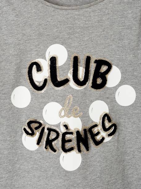 Long Sleeve Top with Fancy Details, 'Club de Sirènes' for Girls Light Grey - vertbaudet enfant 