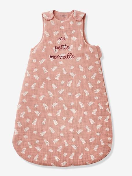 Sleeveless Baby Sleep Bag in Organic* Cotton Gauze, Merveille Theme Light Pink - vertbaudet enfant 