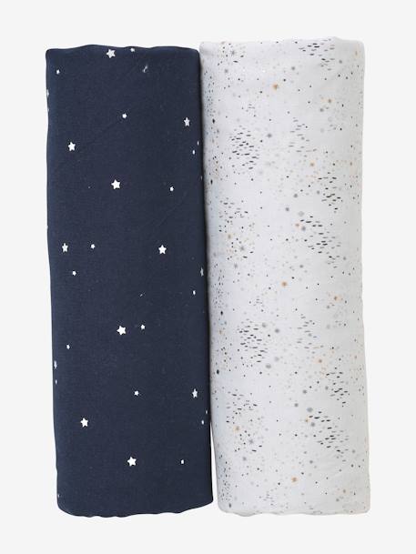 Pack of 2 Covers for Cots & Co-Sleeping Cribs, in Organic Cotton* Dark Blue/Print+ecru+printed white+White - vertbaudet enfant 
