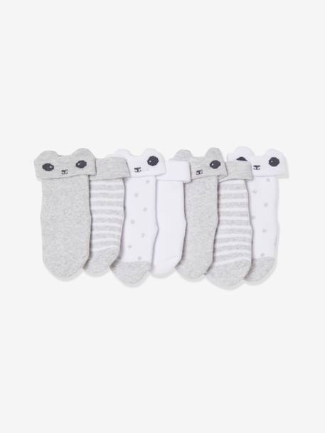 Pack of 7 Pairs of Bouclé Knit Socks for Babies Dark Blue+Light Grey+Light Pink - vertbaudet enfant 