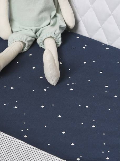 Pack of 2 Covers for Cots & Co-Sleeping Cribs, in Organic Cotton* Dark Blue/Print+White - vertbaudet enfant 