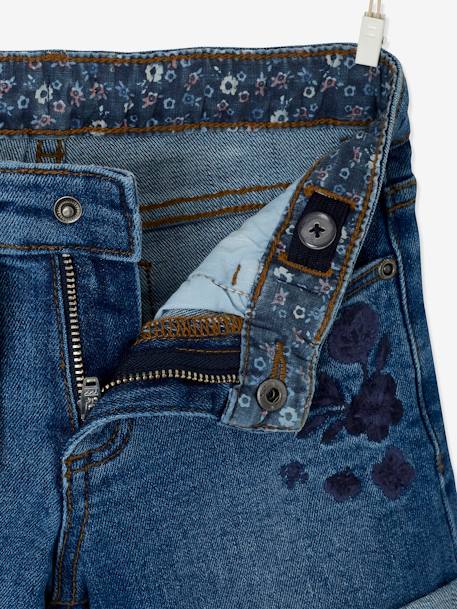 Denim Shorts with Floral Print & Embroidered Bow, for Girls Denim Blue - vertbaudet enfant 