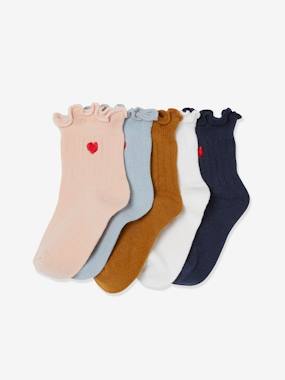Baby-Socks & Tights-Pack of 5 pairs of Rib Knit Embroidered Socks, for Babies