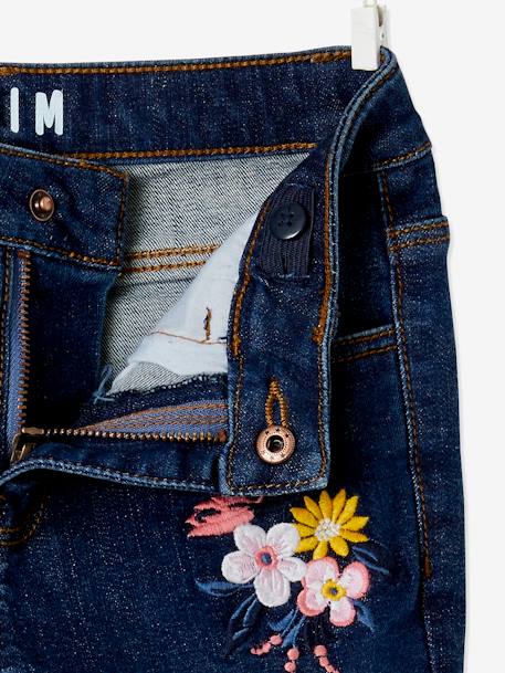 MEDIUM Hip, MorphologiK Embroidered Slim Leg Waterless Jeans, for Girls Dark Blue - vertbaudet enfant 