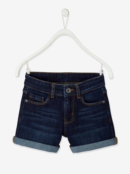 Denim Shorts with Turn-Ups, for Girls BLUE DARK WASCHED+Dark Blue - vertbaudet enfant 