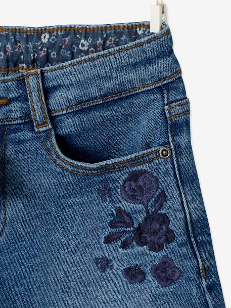 Denim Shorts with Floral Print & Embroidered Bow, for Girls Denim Blue - vertbaudet enfant 