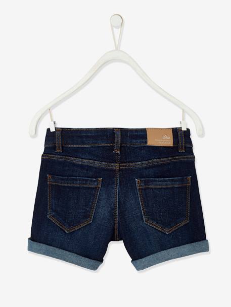 Denim Shorts with Turn-Ups, for Girls BLUE DARK WASCHED+Dark Blue - vertbaudet enfant 