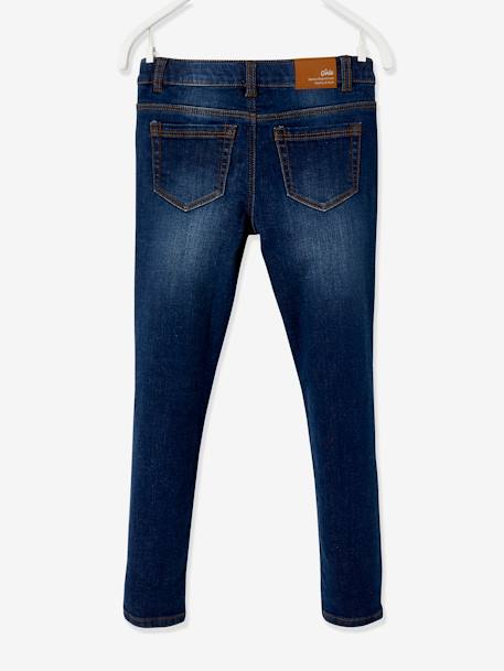 WIDE Hip, MorphologiK Embroidered Slim Leg Waterless Jeans, for Girls Dark Blue - vertbaudet enfant 