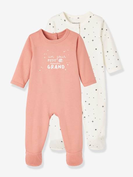 Lot de 2 pyjamas bébé ouverture naissance en coton bio - bois de rose  foncé, Bébé