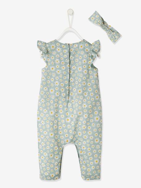 Ensemble bébé fille combinaison + bandeau imprimés rose imprimé+rose pâle+rose poudré+vert céladon imprimé - vertbaudet enfant 
