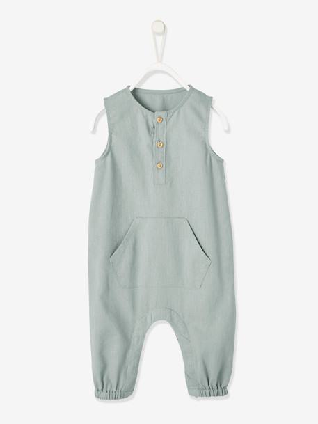 Linen & Cotton Jumpsuit, for Baby Boys Green - vertbaudet enfant 