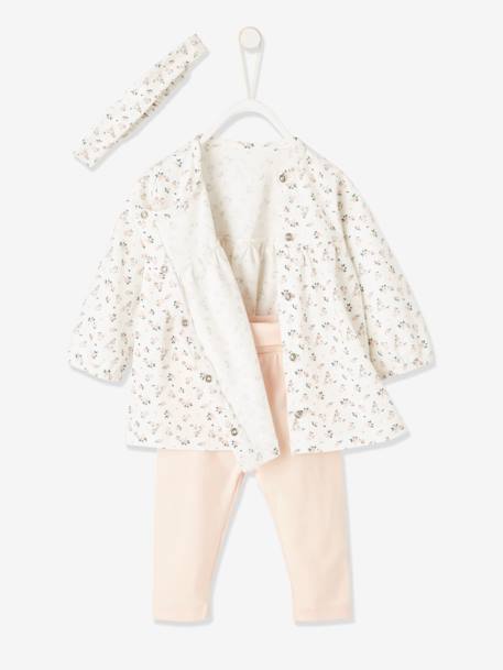 Ensemble bébé naissance 3 pièces robe legging et bandeau nude imprimé - vertbaudet enfant 
