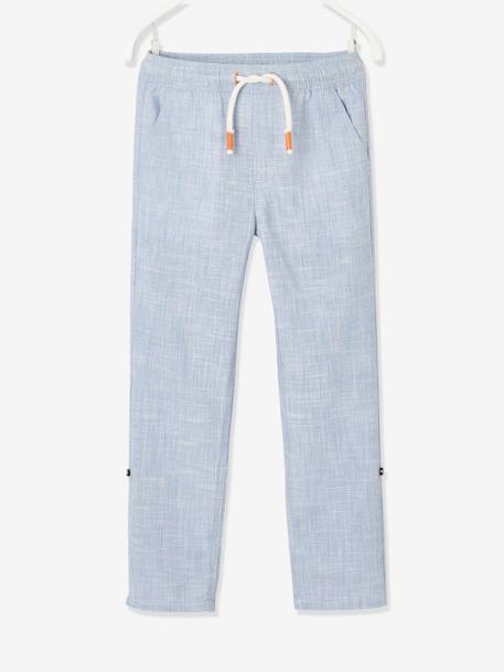 Pantalon léger retroussable en pantacourt aspect lin tissé garçon beige chiné+bleu clair - vertbaudet enfant 