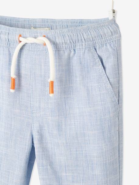 Pantalon garçon retroussable en pantacourt léger aspect lin tissé beige chiné+bleu clair - vertbaudet enfant 