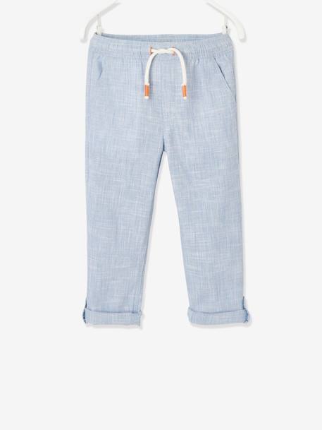 Pantalon garçon retroussable en pantacourt léger aspect lin tissé beige chiné+bleu clair - vertbaudet enfant 