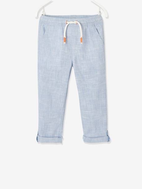 Pantalon léger retroussable en pantacourt aspect lin tissé garçon beige chiné+bleu clair - vertbaudet enfant 