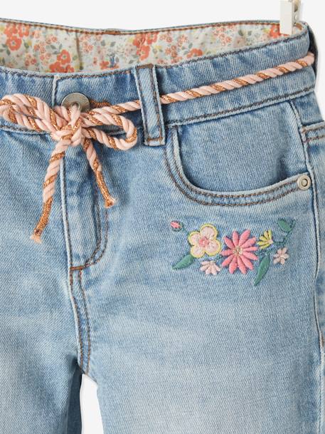 Bermuda en jean brodé fleurs Basics fille double stone - vertbaudet enfant 
