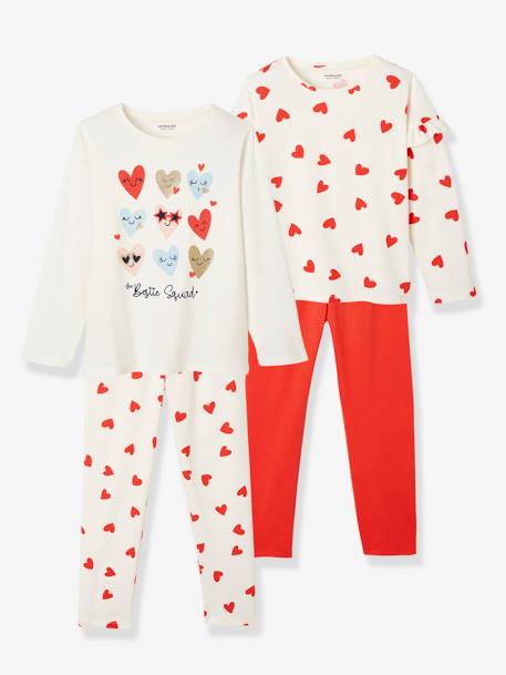 Pack of 2 Hearts Pyjamas White - vertbaudet enfant 
