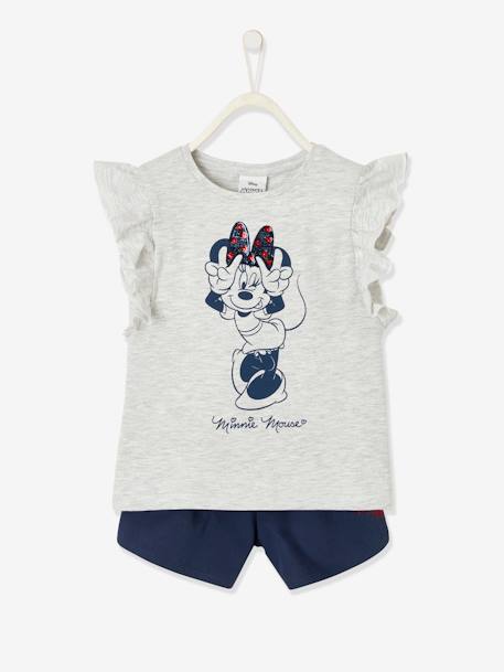 Ensemble fille T-shirt et short Disney Minnie® gris chiné / bas twill bleu - vertbaudet enfant 