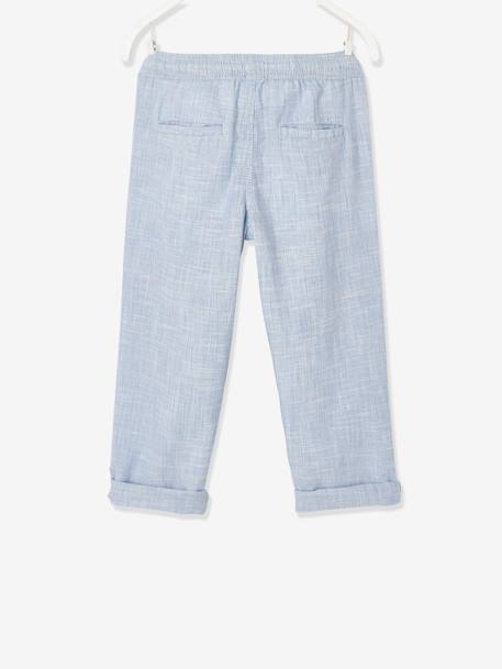 Pantalon garçon retroussable en pantacourt léger aspect lin tissé beige chiné+bleu clair - vertbaudet enfant 