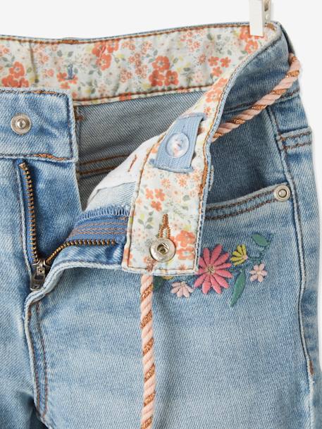 Bermuda Shorts with Embroidered Flowers, for Girls Light Denim Blue - vertbaudet enfant 