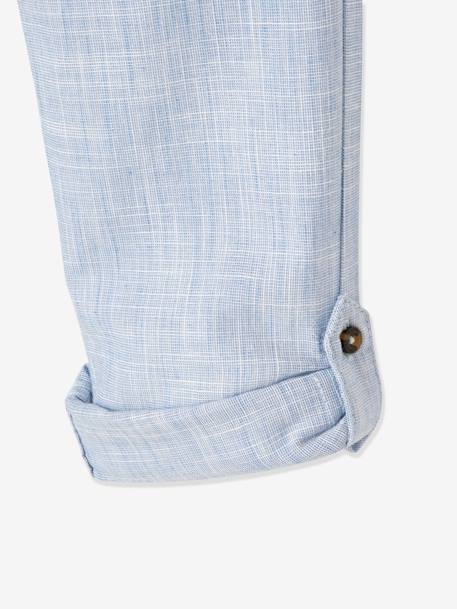Pantalon garçon retroussable en pantacourt léger aspect lin tissé beige chiné+bleu clair - vertbaudet enfant 