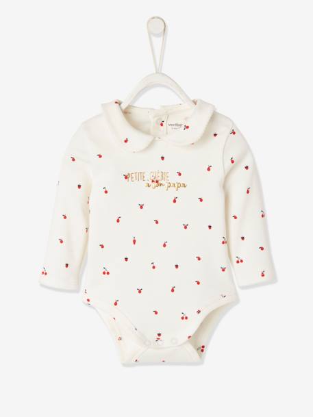 Long Sleeve Bodysuit with Peter Pan Collar for Babies White/Print - vertbaudet enfant 