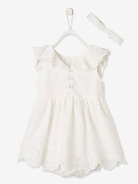 Ensemble cérémonie bébé robe, bloomer et bandeau ivoire - vertbaudet enfant 