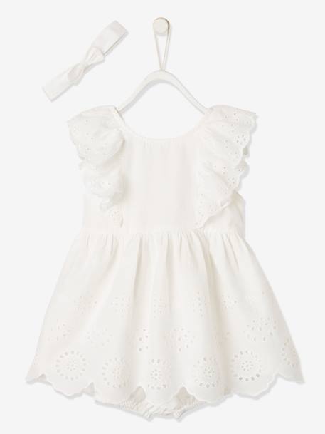 Ensemble cérémonie bébé robe, bloomer et bandeau ivoire - vertbaudet enfant 