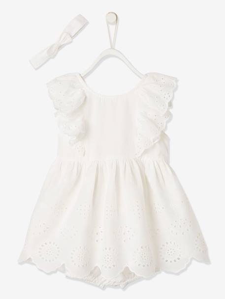Occasion Wear Outfit for Babies: Dress, Bloomer Shorts & Hairband coral+White - vertbaudet enfant 