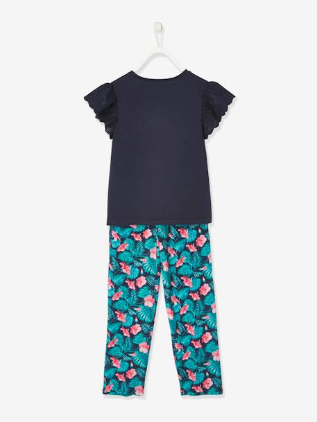 T-Shirt & Fluid Printed Trouser Combo, for Girls Dark Blue+YELLOW MEDIUM SOLID - vertbaudet enfant 