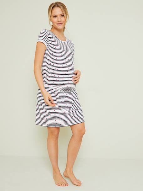 Printed Nightie, Maternity & Nursing Special Blue/White Stripes - vertbaudet enfant 