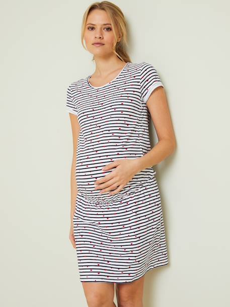 Printed Nightie, Maternity & Nursing Special Blue/White Stripes - vertbaudet enfant 