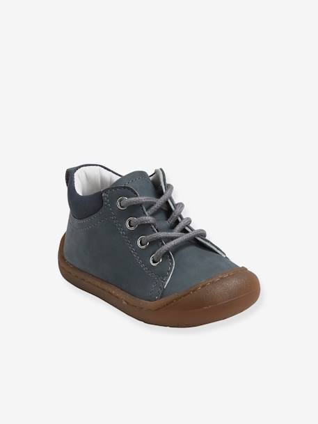 Soft Leather Ankle Boots for Baby Boys, Designed for Crawling Blue - vertbaudet enfant 