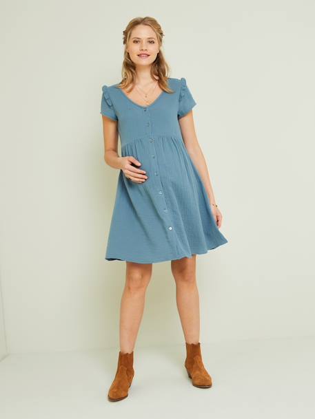 Cotton Gauze Dress, Maternity & Nursing Special caramel+denim blue+Sage+white - vertbaudet enfant 