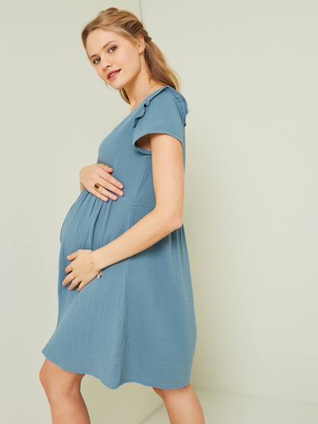 Robe de grossesse et d'allaitement gaze de coton blanc+bleu jean+Marine+sauge - vertbaudet enfant 