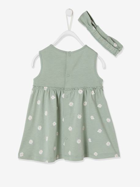 Robe bébé naissance et bandeau assorti beige+rose poudré+tilleul imprimé - vertbaudet enfant 