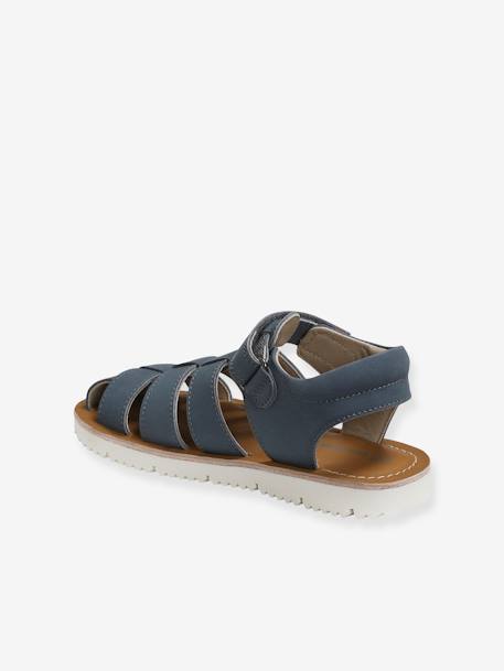 Leather Sandals with Touch Fastening Strap, for Baby Boys Blue+camel - vertbaudet enfant 