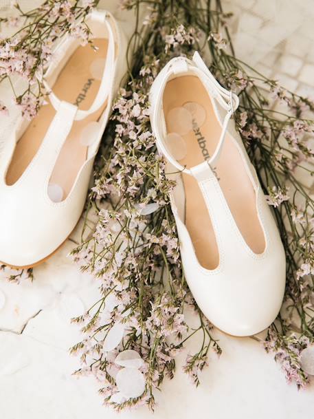 T-Strap Ballet Pumps for Girls Light Pink+White - vertbaudet enfant 