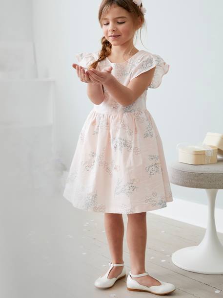 T-Strap Ballet Pumps for Girls Light Pink+White - vertbaudet enfant 