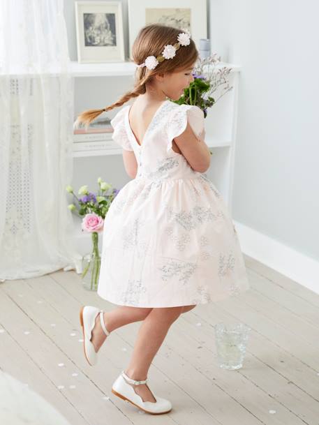 T-Strap Ballet Pumps for Girls Light Pink+White - vertbaudet enfant 