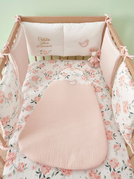 Sleeveless Baby Sleep Bag in Cotton Gauze, EAU DE ROSE Theme Light Pink - vertbaudet enfant 