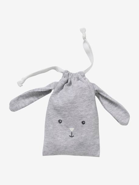 Square Baby Comforter, Jouy Story in Organic Cottono with Wooden Ring Rattle Light Grey - vertbaudet enfant 