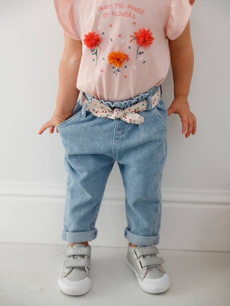 Jean bébé fille ceinture imprimée double stone - vertbaudet enfant 