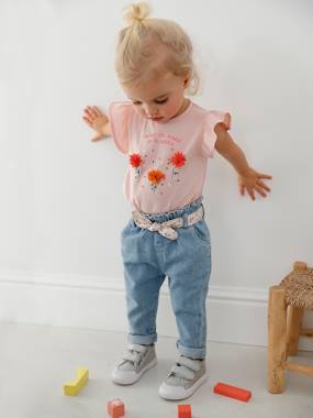 Baby-Trousers & Jeans-Jeans with Fabric Belt, for Babies