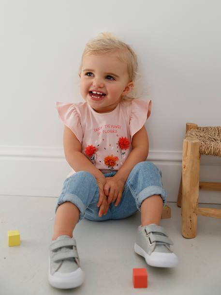 T-shirt bébé fleurs en relief rose grisé+vanille - vertbaudet enfant 